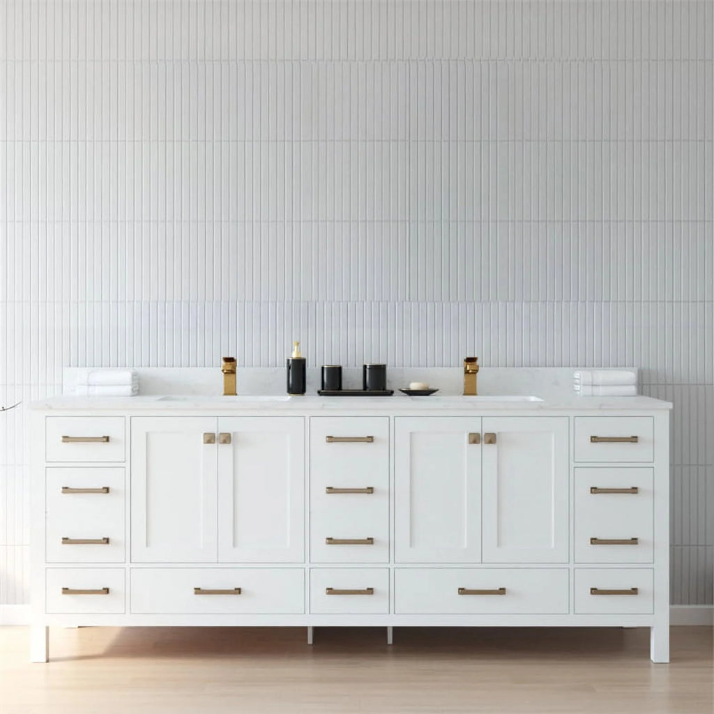 84" Double Sink Bathroom Vanity White Stone Top K6511