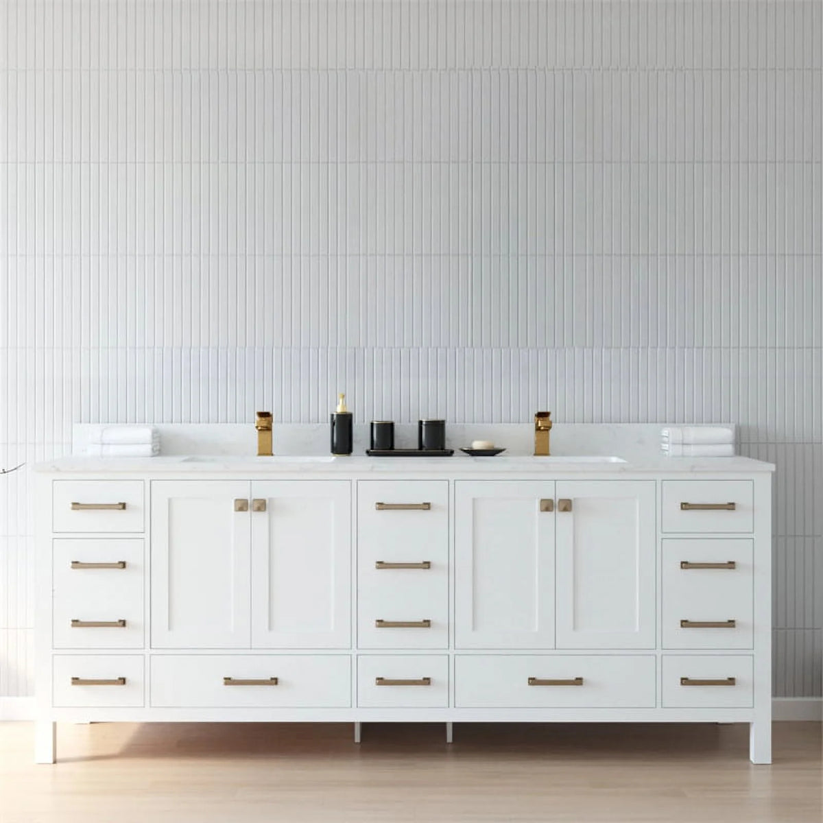 84" Double Sink Bathroom Vanity White Stone Top K6511