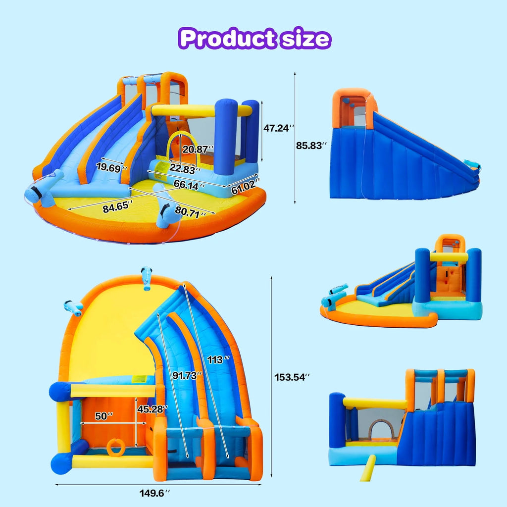 Kids Inflatable Water Slide Bouncer with Pool and Climbing Wall U696843