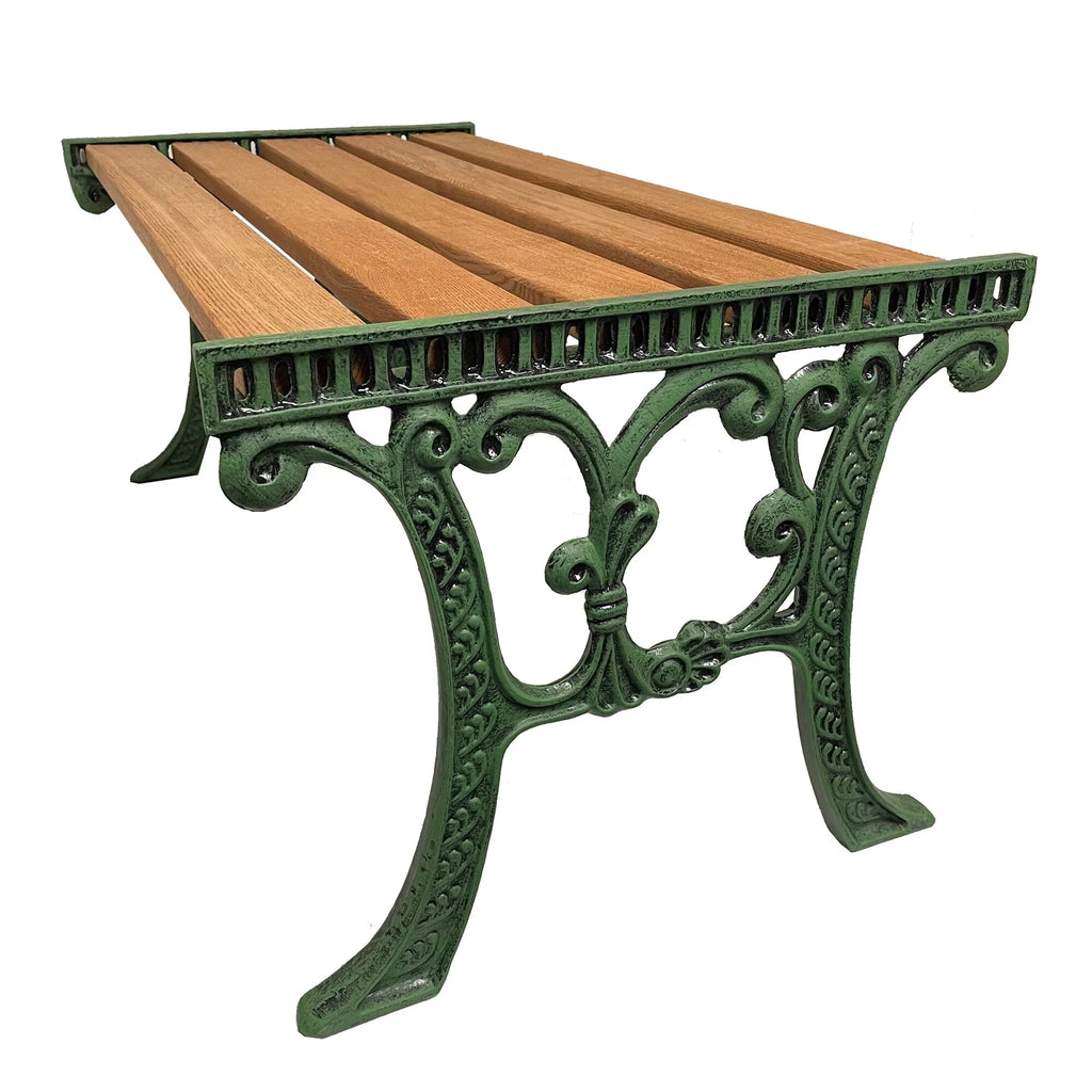 Antique Green Cast Aluminum and Wood Rectangular End Table P467887