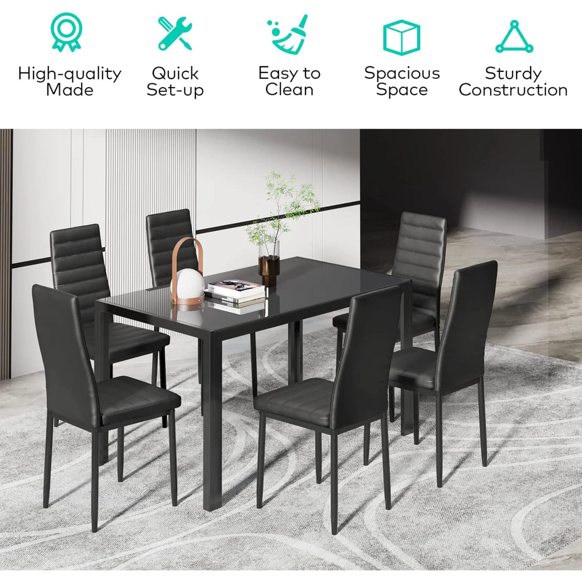 Black Dining Table Set for 6 A6374