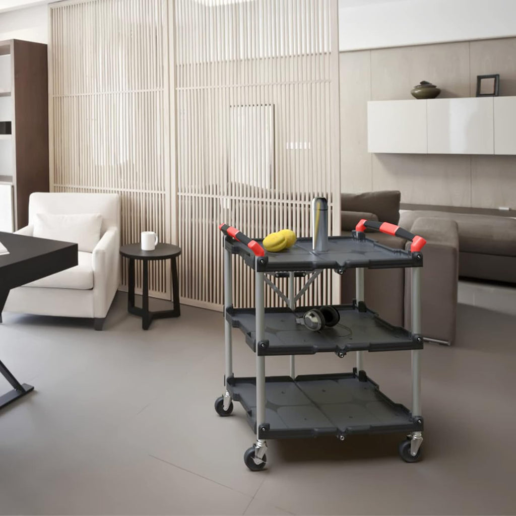 Black/Red Folding Collapsible Service Cart U4945