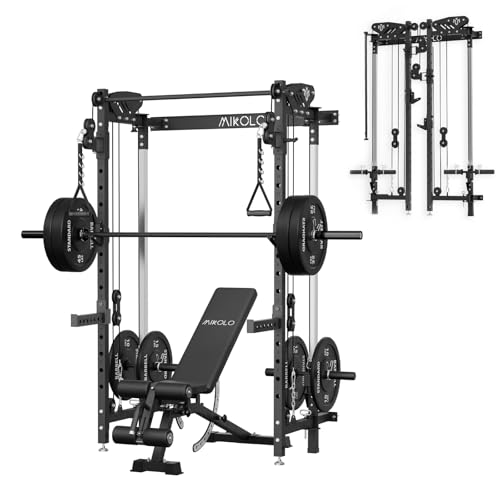 Folding Wall Mounted Squat Rack with Cable Crossover S73235