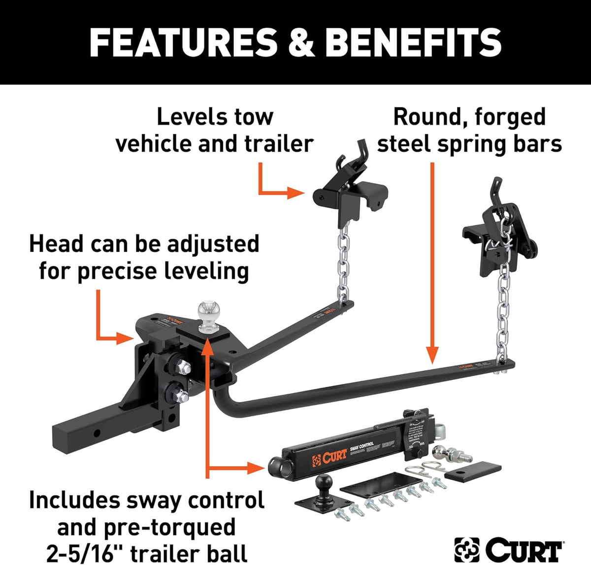 Round Bar Weight Distribution Hitch with Sway Control, 2-in Shank, 2-5/16-Inch Ball M8039