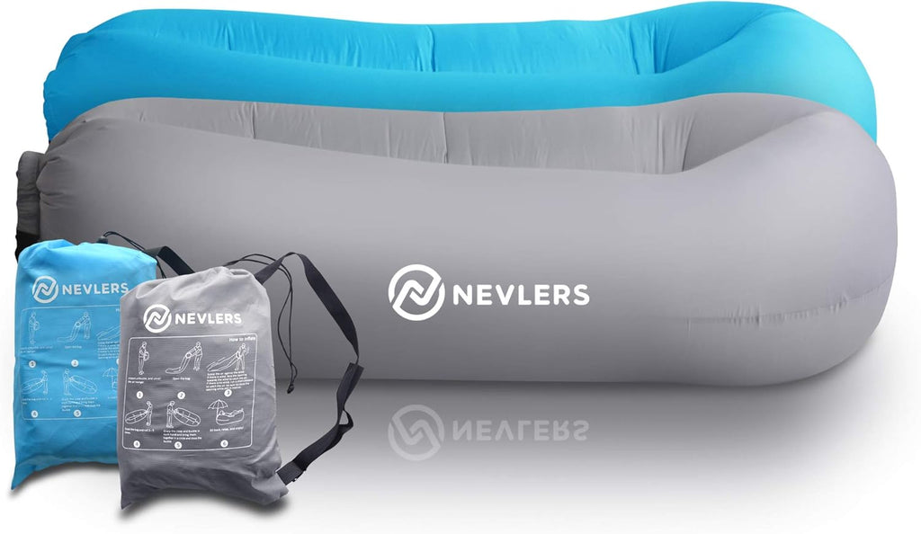 2 Pack Inflatable Loungers with Side Pockets and Travel Bags W42757