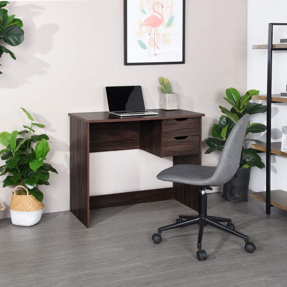 Computer Desk with Drawer 35.4 in Small Wood Desk R191