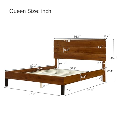 Full Size Rustic Wood Platform Bed with Tall Headboard C178509