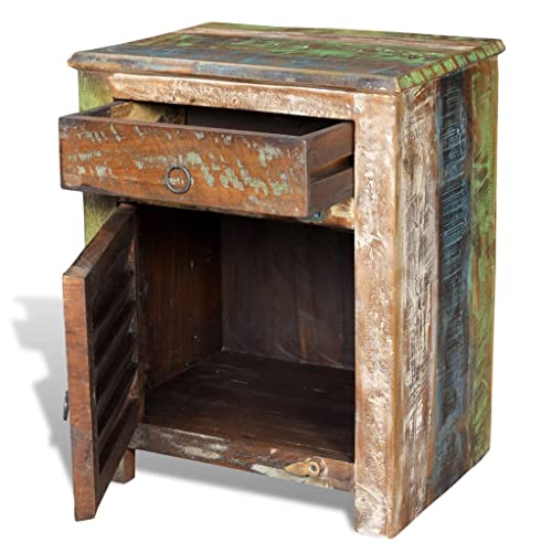 Brown Reclaimed Wood End Table with 1 Drawer 1 Door V843128