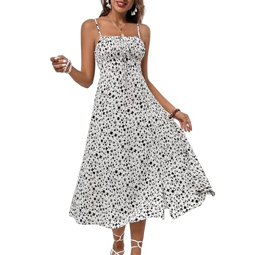 Spaghetti Strap Sleeveless Smocked Floral Print Maxi Beach Sundress C3068