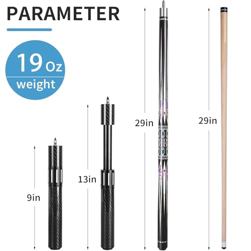 58 Inch Pool Cue Stick Set with Black Pool Cue Case D387