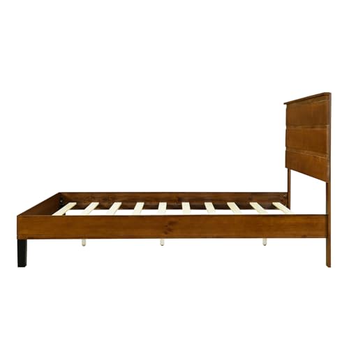 Full Size Rustic Wood Platform Bed with Tall Headboard C178509