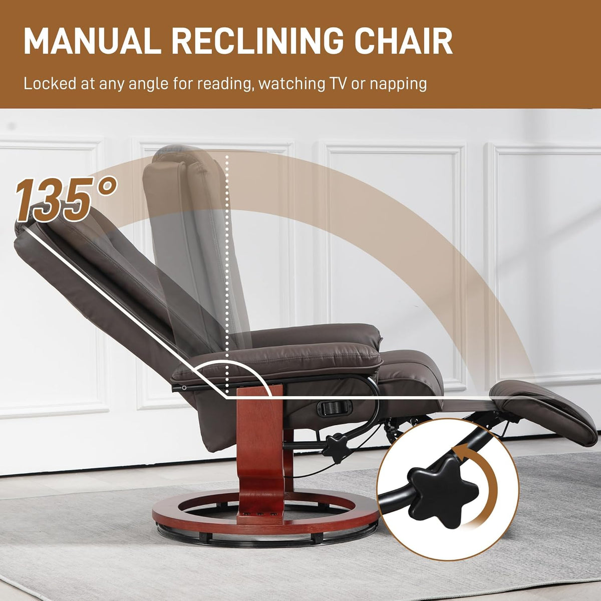 Brown PU Leather Manual Swivel Recliner Chair with Footrest X709
