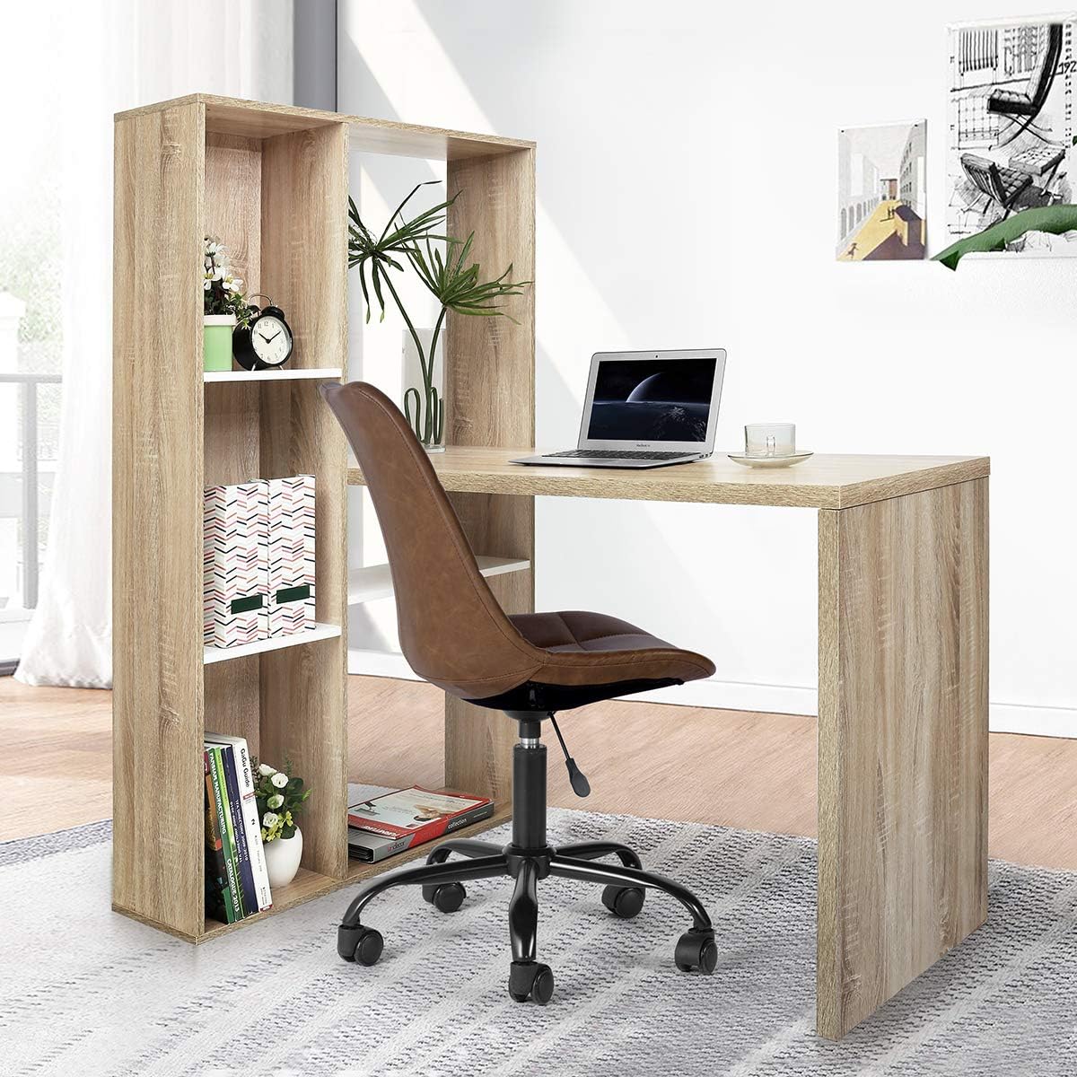 Computer Desk with Drawer 35.4 in Small Wood Desk R191