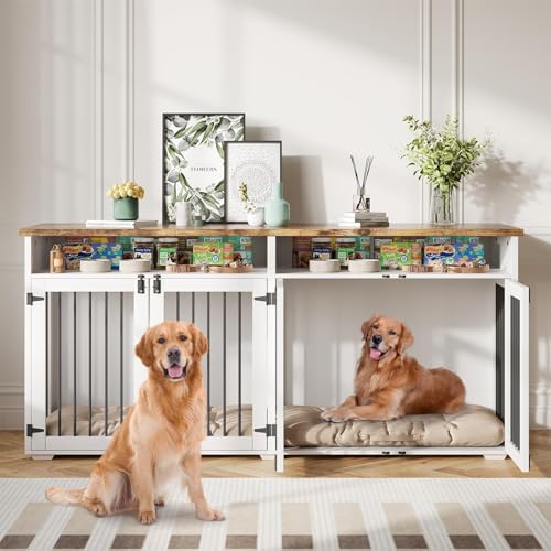 White Wooden Dog Crate with 2 Doors A50830