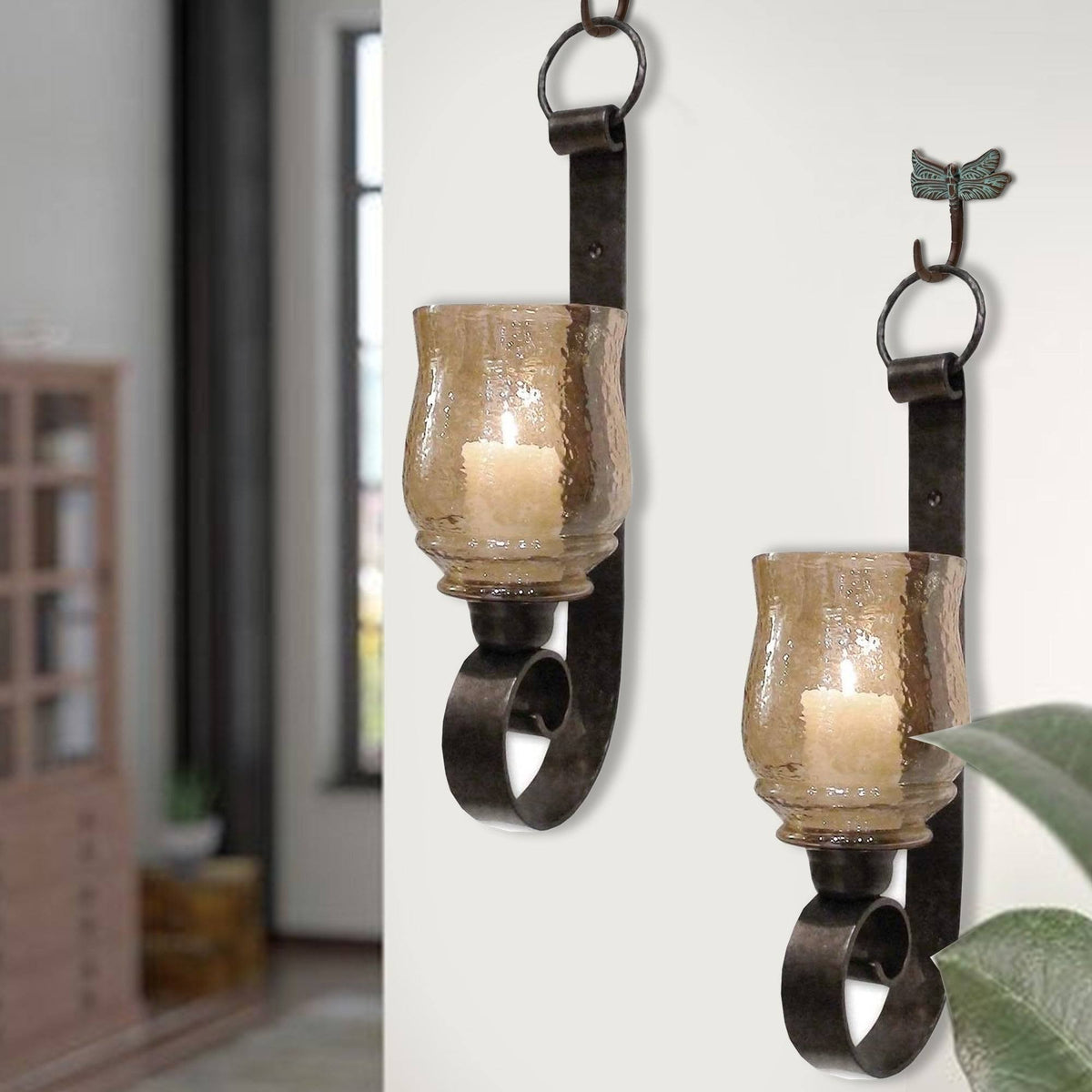 Set of 2 Bronze Metal Candle Holder Sconce Y8508