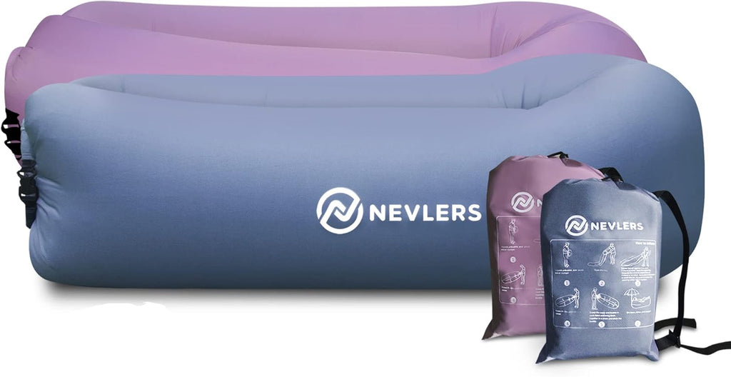 2 Pack Inflatable Loungers with Side Pockets and Travel Bags W42757