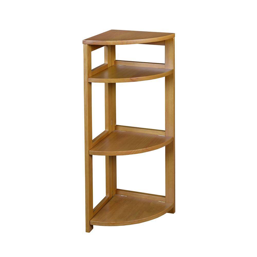 Medium Oak Wood 3-Shelf Foldable Corner Bookcase N7953