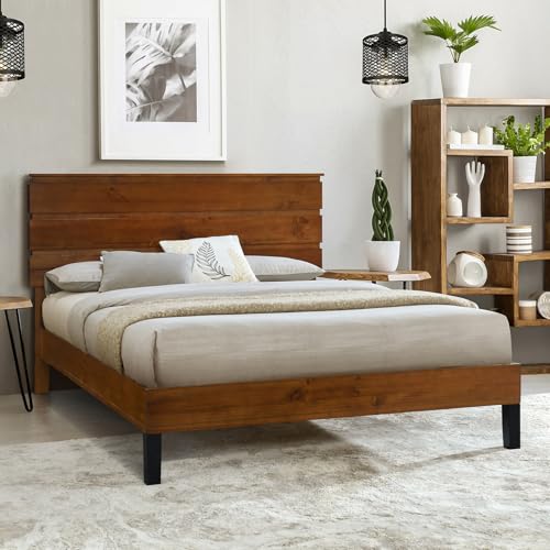 Full Size Rustic Wood Platform Bed with Tall Headboard C178509