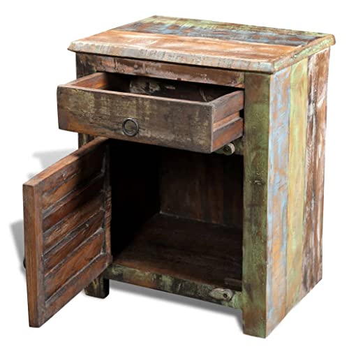 Brown Reclaimed Wood End Table with 1 Drawer 1 Door V843128