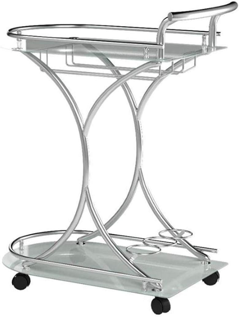 Chrome and White Serving Cart with 2 Frosted Glass Shelves S600