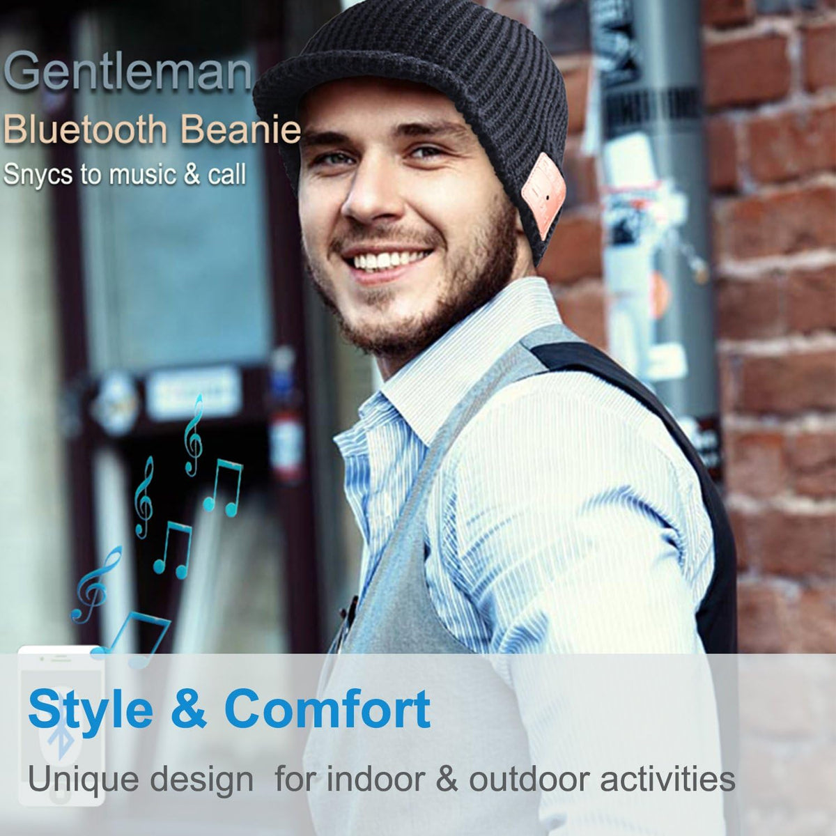 Black Bluetooth Beanie Hat T332