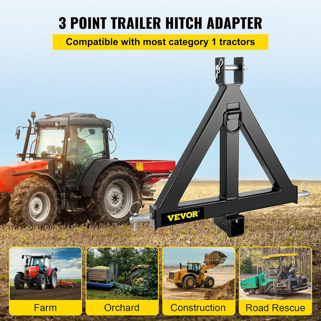 3 Point Trailer Hitch 2In Receiver Black G217