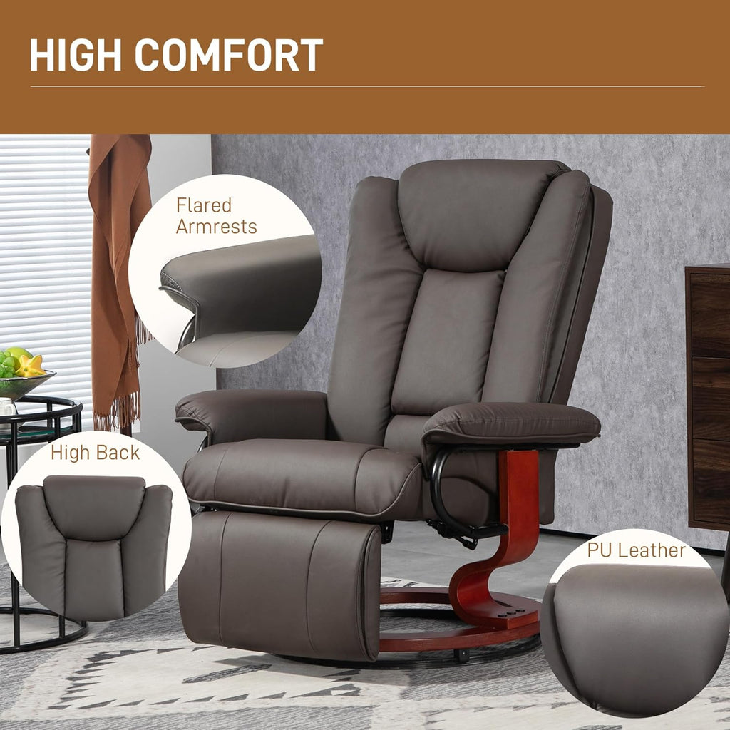 Brown PU Leather Manual Swivel Recliner Chair with Footrest X709