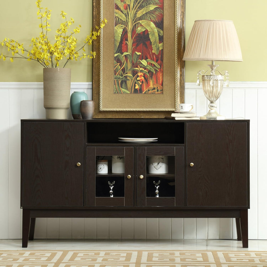 Modern Solid Wood Sideboard Buffet Table Storage Cabinet with 4 Doors G18539