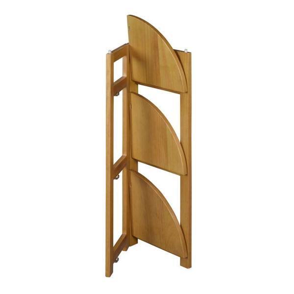 Medium Oak Wood 3-Shelf Foldable Corner Bookcase N7953