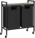 Black Double Laundry Hamper with Removable Bag and Shelf L8662