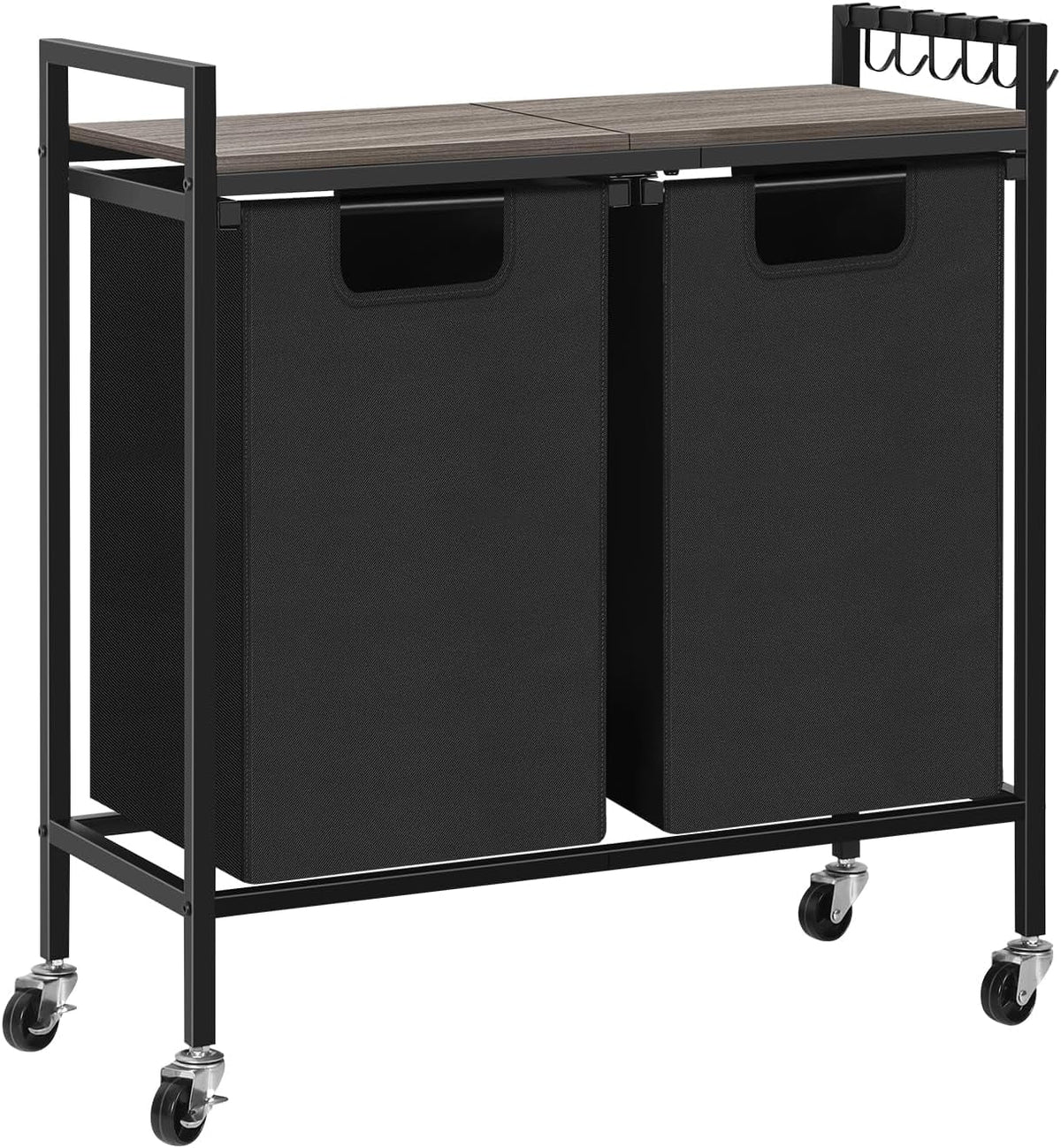 Black Double Laundry Hamper with Removable Bag and Shelf L8662