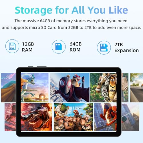 10 inch Android Tablet with Octa-Core Processor, 12GB RAM 64GB ROM, Black F584078