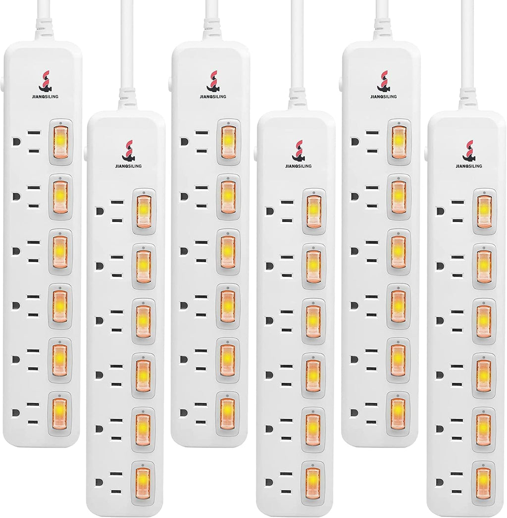 6 Outlets Surge Protector Power Strip with Individual Switch I2696