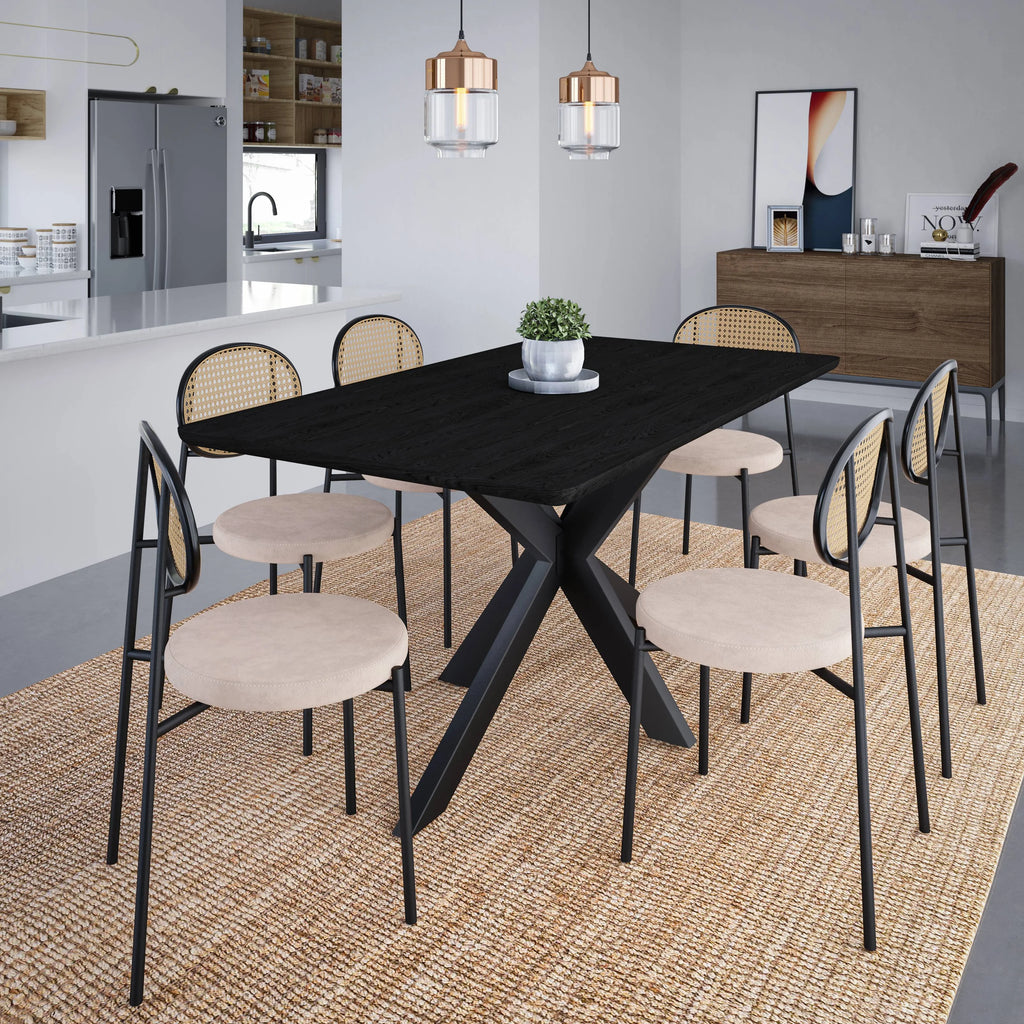 Beige Wicker Dining Chair with Steel Frame J592593