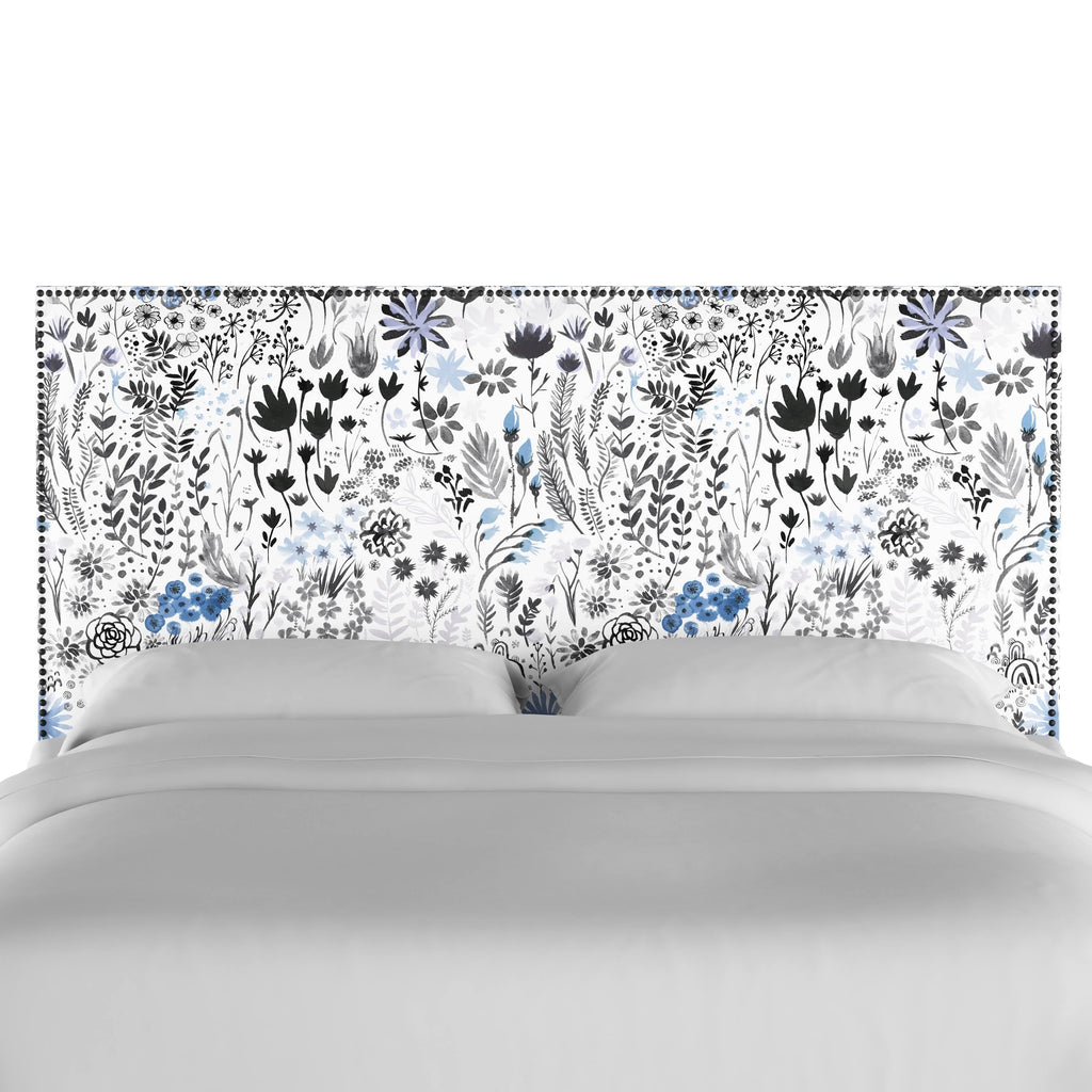Nail Button Headboard in Winter Botanical (Red - Twin) C6021