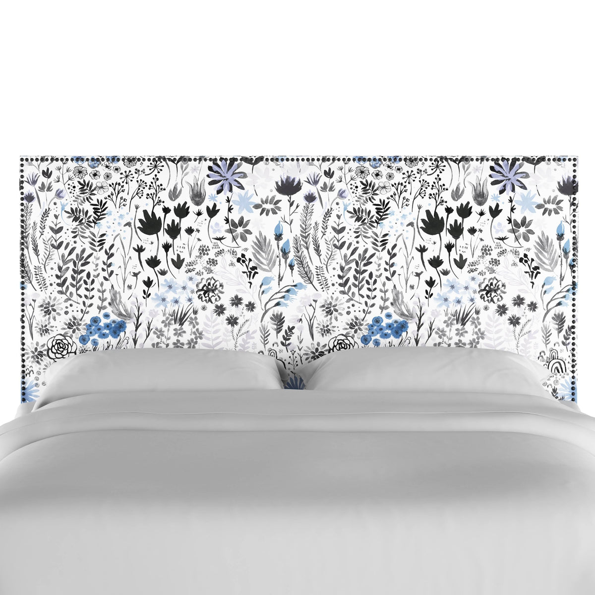 Nail Button Headboard in Winter Botanical (Red - Twin) C6021