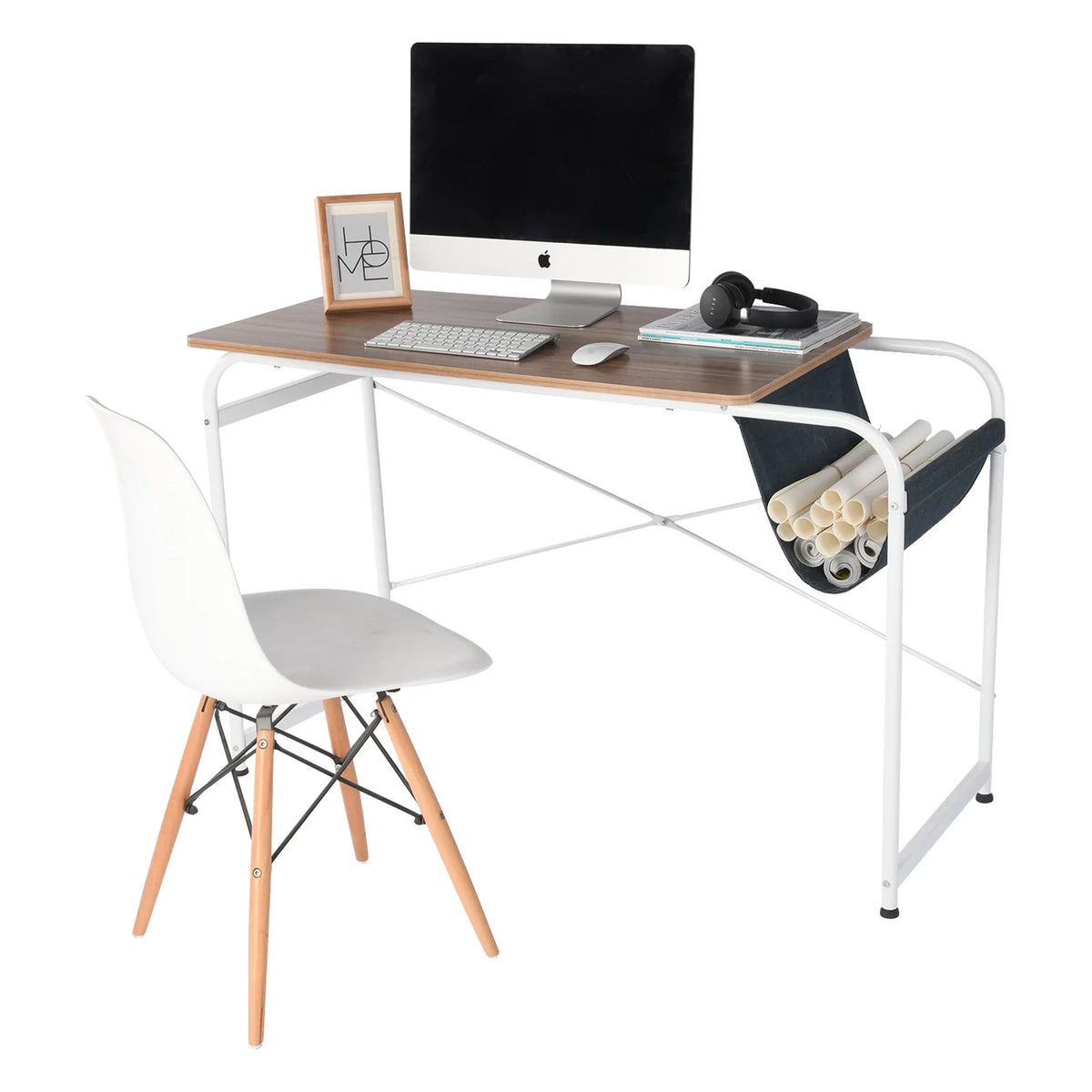 Farmhouse Wooden Desk with Cloth Bag Storage V42764