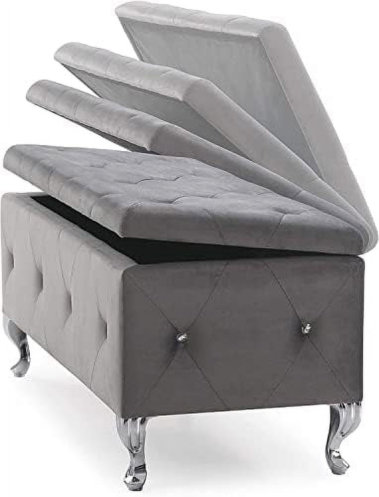 Grey Velvet Ottoman Bench with Flip Top Q544