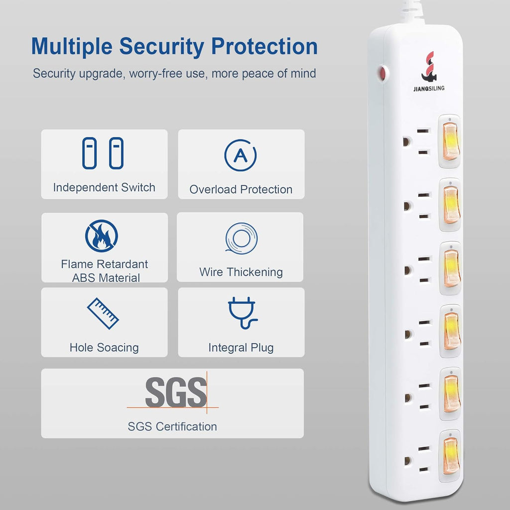 6 Outlets Surge Protector Power Strip with Individual Switch I2696