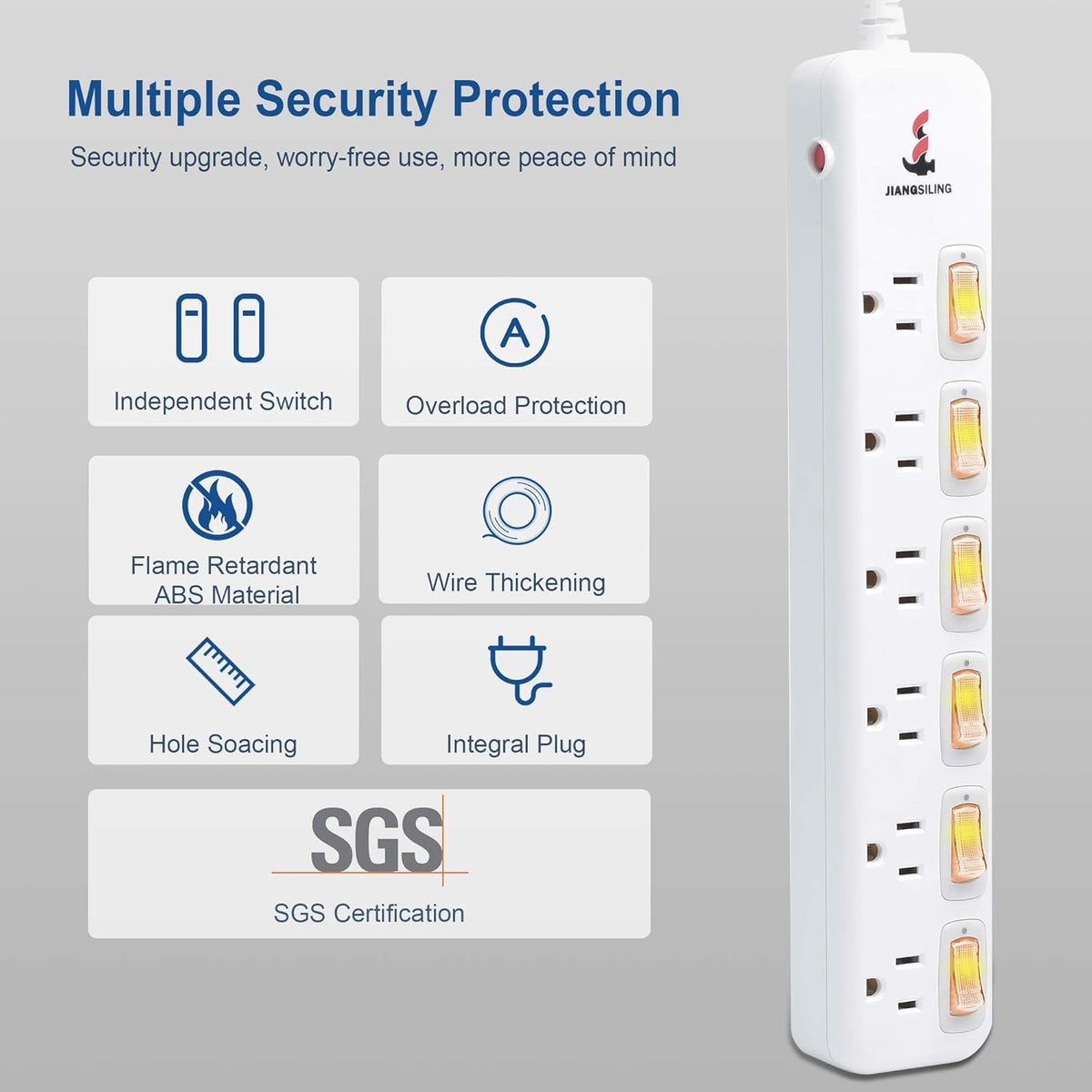 6 Outlets Surge Protector Power Strip with Individual Switch I2696
