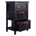 Black 3 Tiers 1 Drawer Wood Night Stand with 2 Baskets T283909