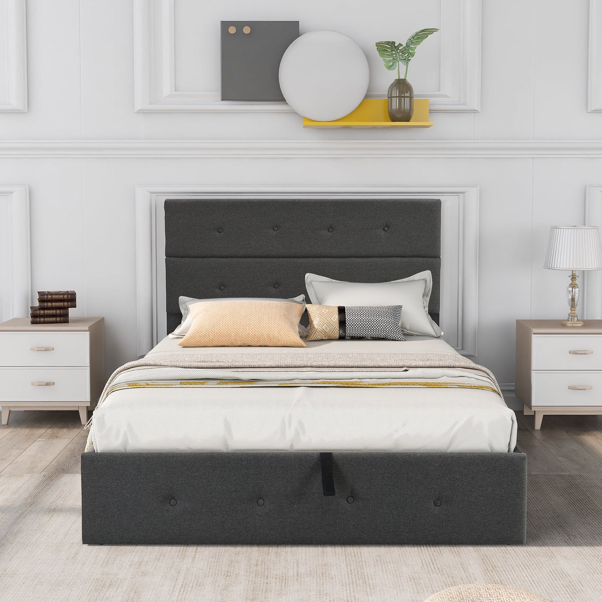 Upholstered Full Storage Platform Bed Y98525
