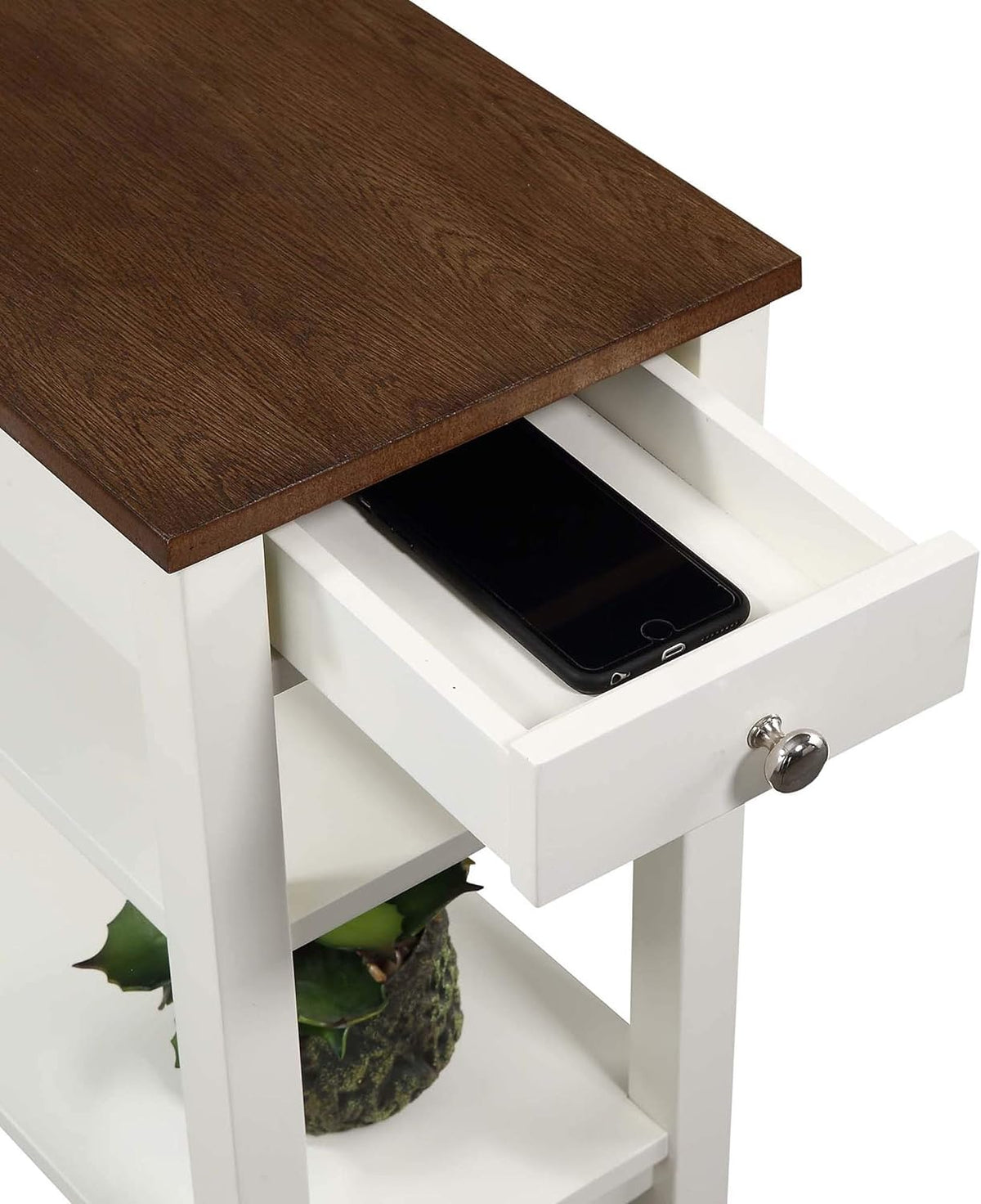 Three Tier End Table With Drawer, Driftwood / White X46997