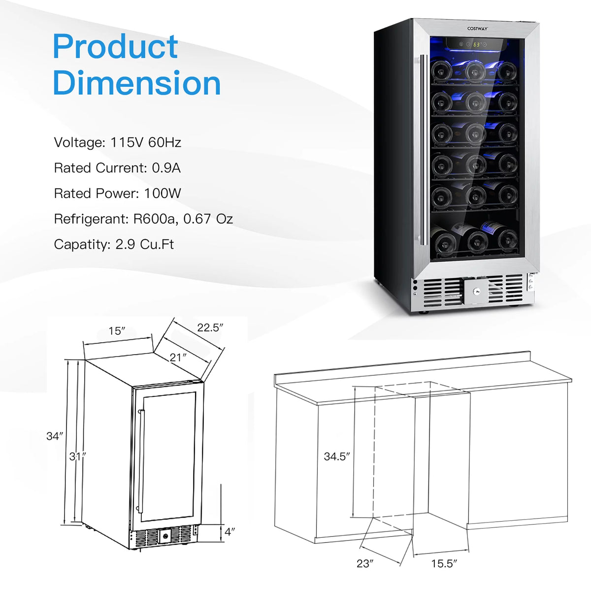 15'' 30-Bottle Wine Beverage Cooler Refrigerator O887400