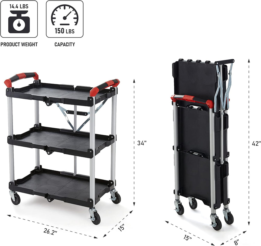 Black/Red Folding Collapsible Service Cart U4945