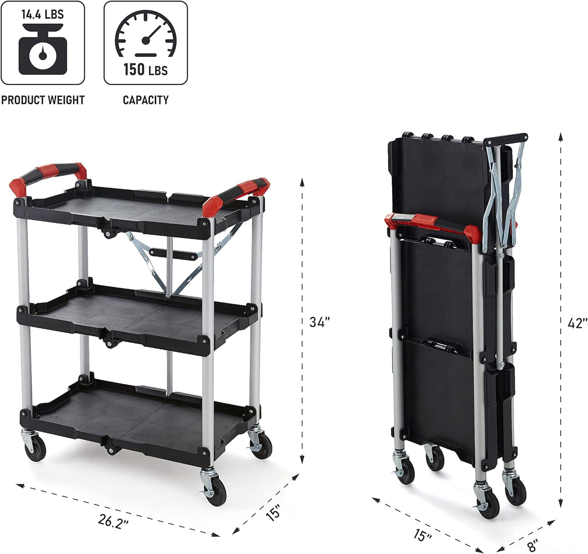 Black/Red Folding Collapsible Service Cart U4945