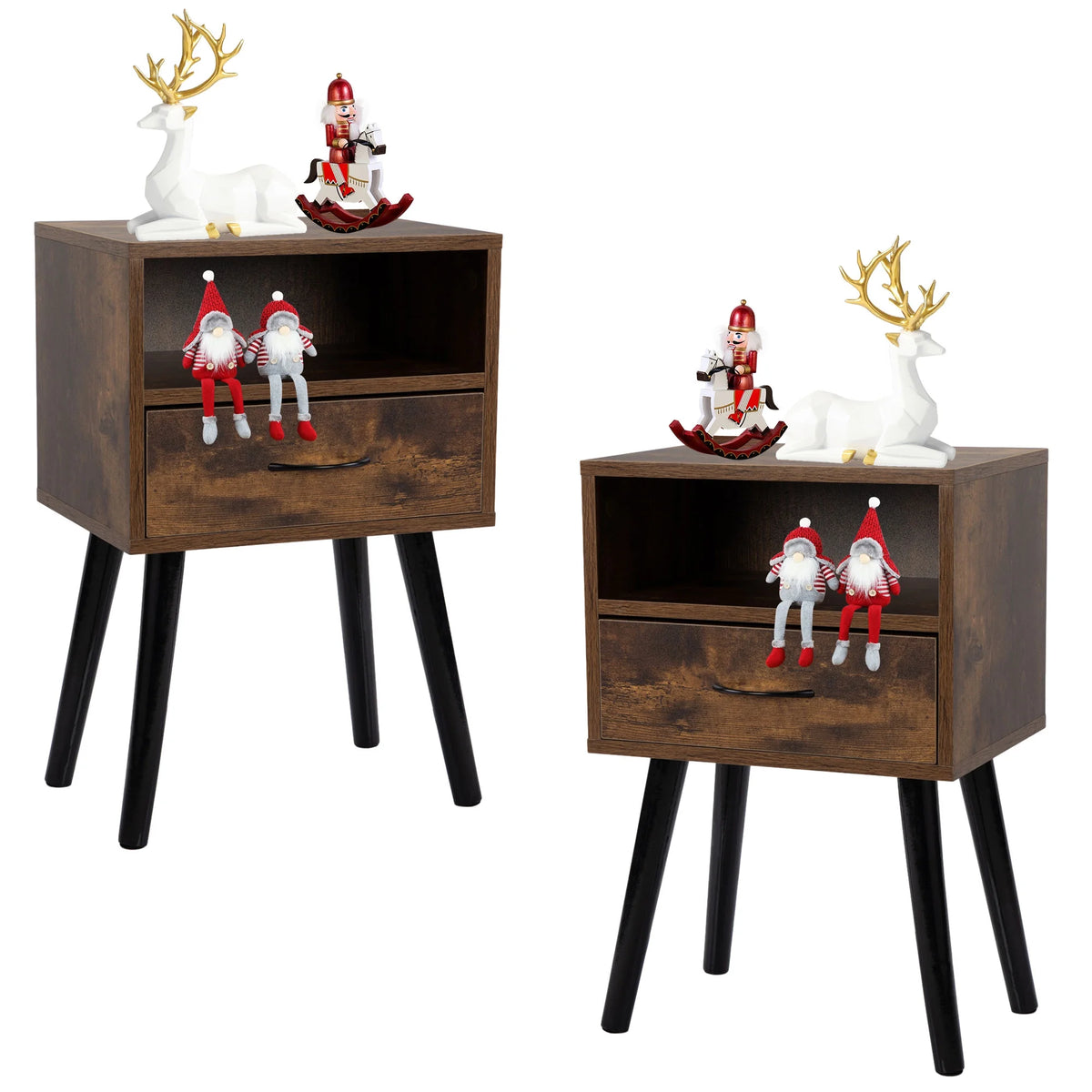 Brown Nightstand Set of 2 with Drawer and Shelf G82346