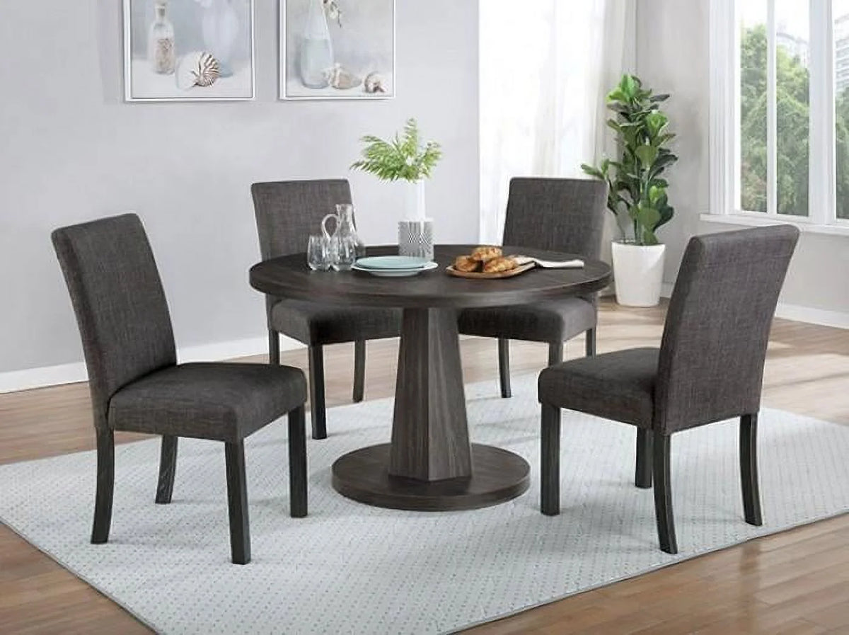 Dark Walnut & Gray Fabric Dining Set F55640