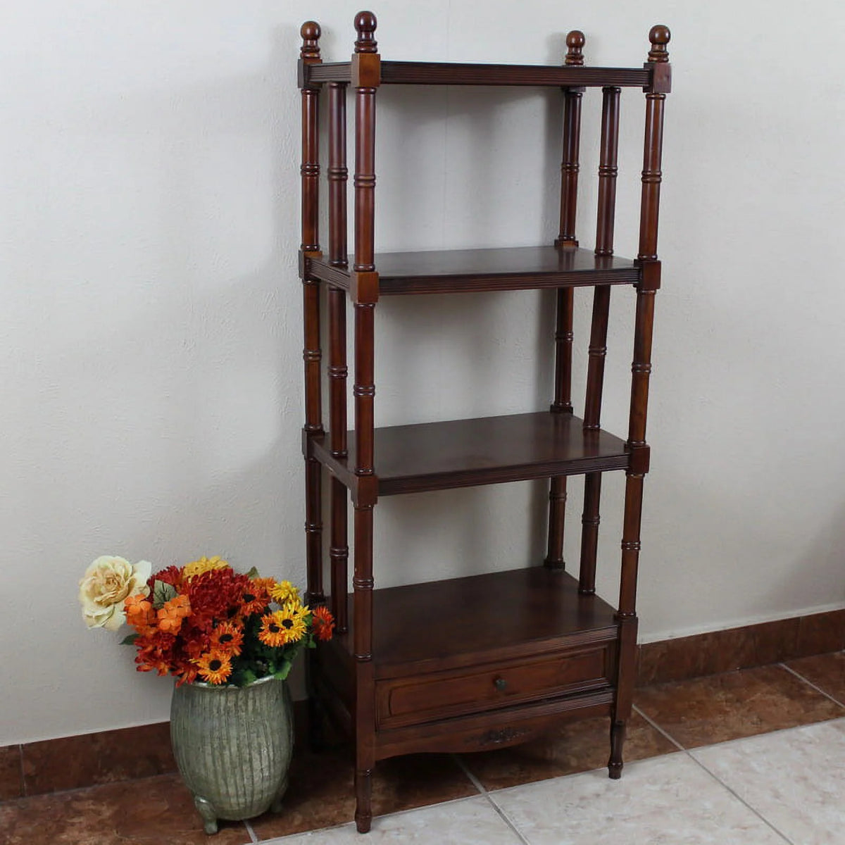 Carved Wood 4-Tier Bookshelf B90963
