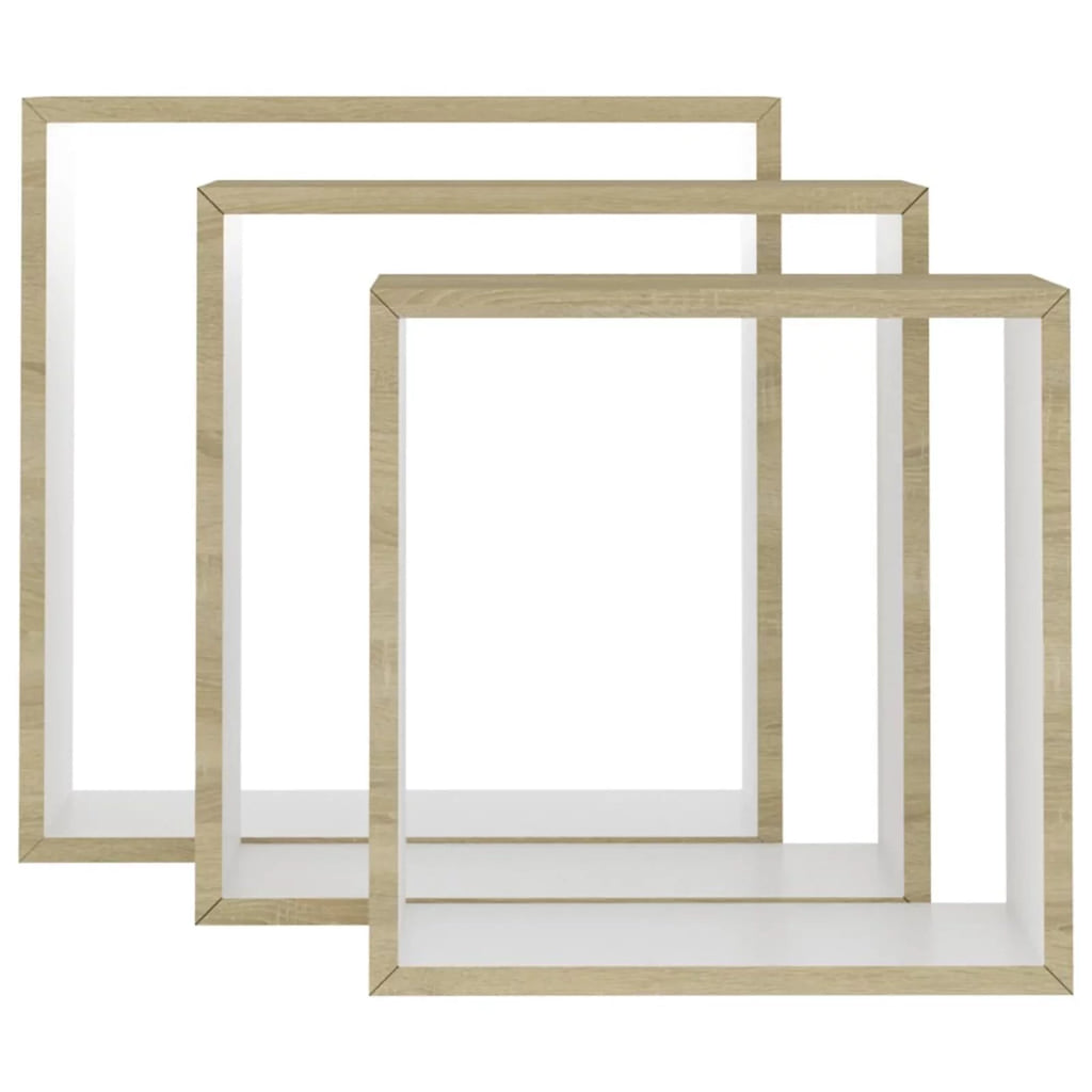 Set of 3 MDF Wall Mounted Floating Shelves White Sonoma Oak T864830